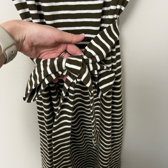 Talbots, olive green Chirping Stripe Belted Knit Nautical Shift Dress, Size M - Picture 5 of 10